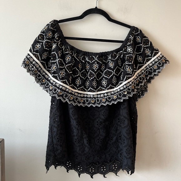 Hemant & Nandita Off the Shoulder Eyelet Embellished Blouse Large - Picture 10 of 10